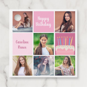 Roze Fotocollage Custom Verjaardagsfeest voor Vrou Bedankjes Labels
