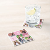 Roze Fotocollage Custom Verjaardagsfeest voor Vrou Kartonnen Onderzetters (Insitu)