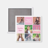 Roze Fotocollage Custom Verjaardagsfeest voor Vrou Magneet (Voorkant / Achterkant)