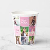 Roze Fotocollage Custom Verjaardagsfeest voor Vrou Papieren Bekers (Voorkant)