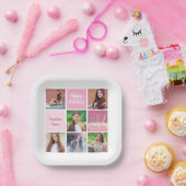 Roze Fotocollage Custom Verjaardagsfeest voor Vrou Papieren Bordje (Feest)