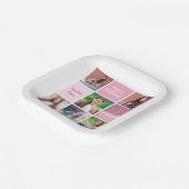 Roze Fotocollage Custom Verjaardagsfeest voor Vrou Papieren Bordje (Gebogen)