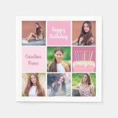 Roze Fotocollage Custom Verjaardagsfeest voor Vrou Servet (Voorkant)