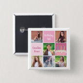 Roze Fotocollage Custom Verjaardagsfeest voor Vrou Vierkante Button 5,1 Cm (Voorkant /achterkant)