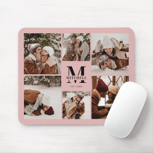 Roze Fotocollage Gepersonaliseerde Monogram Gift Muismat (Met muis)