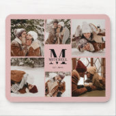Roze Fotocollage Gepersonaliseerde Monogram Gift Muismat (Voorkant)