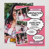 Roze fotocollage Modern Fun Graduation Party Kaart (Voorkant / Achterkant)