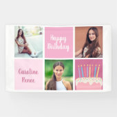 Roze Fotocollage Verjaardagsfeest voor Vrouwen Spandoek (Horizontaal)