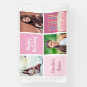 Roze Fotocollage Verjaardagsfeest voor Vrouwen Spandoek (Verticaal)