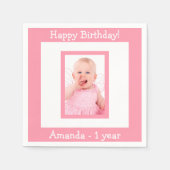 roze fotomeisje van het eerste verjaardagsfeest servet (Voorkant)