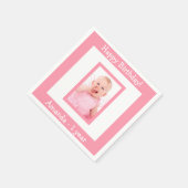 roze fotomeisje van het eerste verjaardagsfeest servet (Hoek)