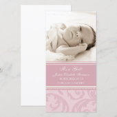 Roze fotosjabloon Aankondiging geboorte nieuwe bab (Voorkant / Achterkant)