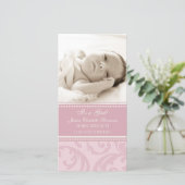 Roze fotosjabloon Aankondiging geboorte nieuwe bab (Staand voorkant)