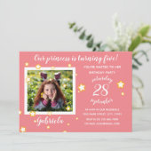 Roze fotosjabloon - Uitnodiging voor verjaardag (Staand voorkant)