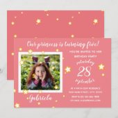 Roze fotosjabloon - Uitnodiging voor verjaardag (Voorkant / Achterkant)