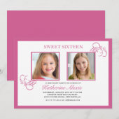 Roze fotouitnodiging voor roze roze kaart (Voorkant / Achterkant)