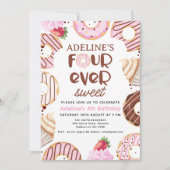 Roze Fourever Sweet Donut 4e verjaardagsfeest Kaart (Voorkant)