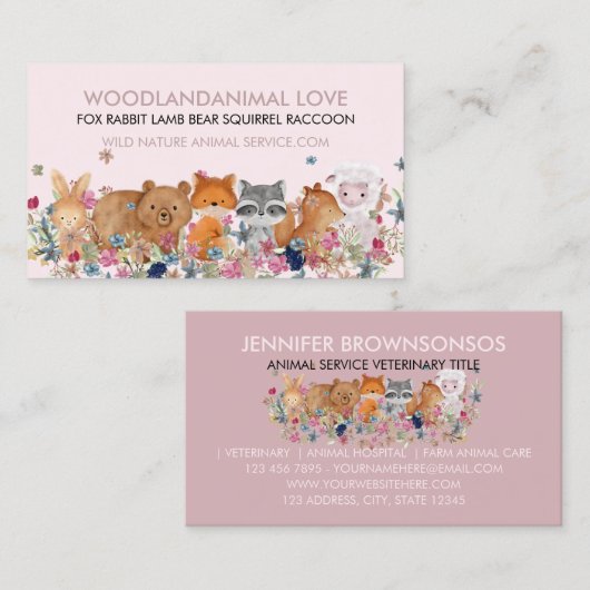 Roze FOX RABBIT LAMB BEER SQUIRREL veterinair Visitekaartje (Voorkant / Achterkant)