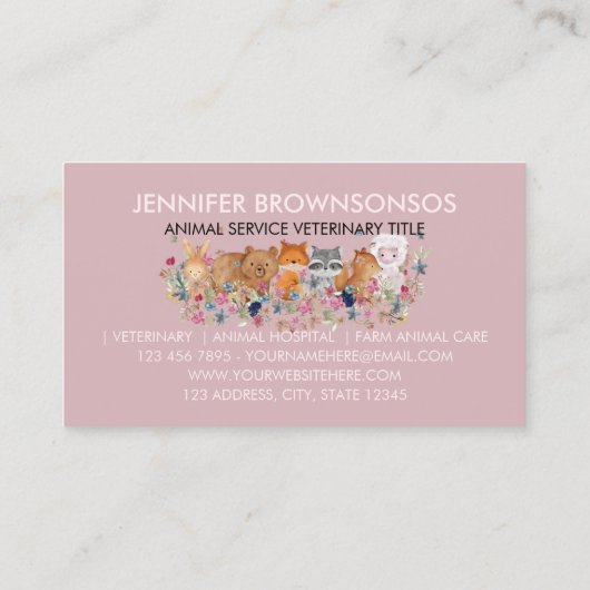 Roze FOX RABBIT LAMB BEER SQUIRREL veterinair Visitekaartje (Achterkant)