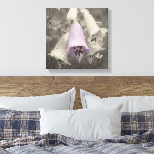 Roze foxglove-ventilator zwart-wit, partiële kleur canvas afdruk (Insitu (Slaapkamer))