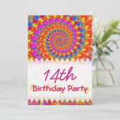 Roze fractal Birthday Kaart (Staand voorkant)