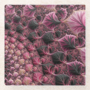 Roze fractal glazen onderzetter