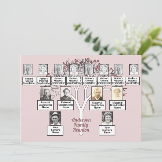 Roze fractal Tree 3 Generation Family Reunion Kaart (Staand voorkant)