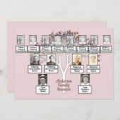 Roze fractal Tree 3 Generation Family Reunion Kaart (Voorkant / Achterkant)