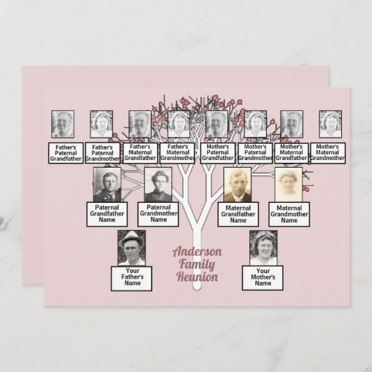 Roze fractal Tree 3 Generation Family Reunion Kaart (Voorkant / Achterkant)