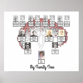 Roze fractale familieboom met foto-Poster Poster