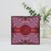 Roze Fractale Kant Monogram Trouw Uitnodiging (Staand voorkant)
