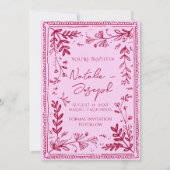 Roze framboos getekende bloementuin Save The Date (Achterkant)