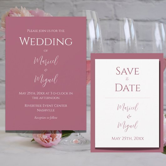 Roze Framboos Modern Elegant Bruiloft Kaart