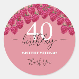 Roze Framboos Watercolor Kunst Calligrafie Verjaar Ronde Sticker