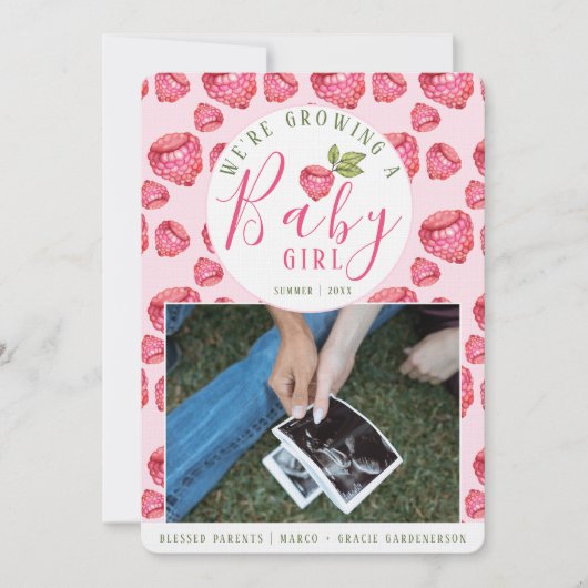 Roze frambozen Baby Girl Uitnodiging (Voorkant)