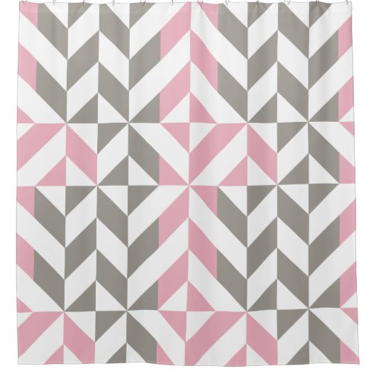 Roze frambozen en zilver Geometric ZigZag Douchegordijn (Voorkant)