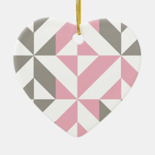 Roze frambozen en zilver Geometric ZigZag Keramisch Ornament