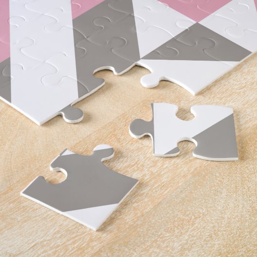 Roze frambozen en zilver Geometric ZigZag Legpuzzel (Zijkant)