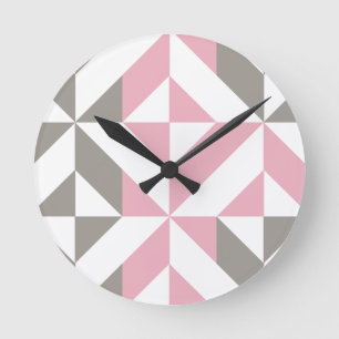 Roze frambozen en zilver Geometric ZigZag Ronde Klok