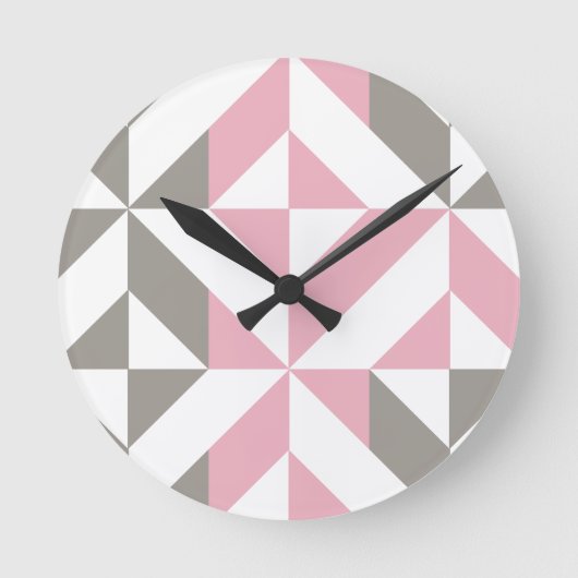 Roze frambozen en zilver Geometric ZigZag Ronde Klok (Voorkant)