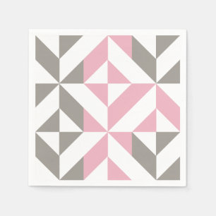 Roze frambozen en zilver Geometric ZigZag Servet