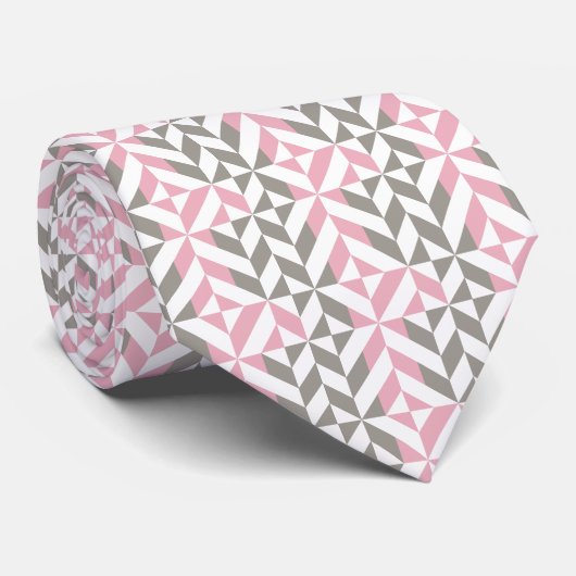 Roze frambozen en zilver Geometric ZigZag Stropdas (Opgerold)