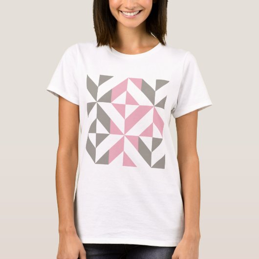 Roze frambozen en zilver Geometric ZigZag T-shirt (Voorkant)