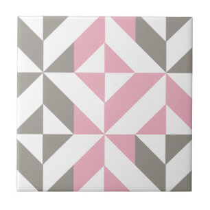 Roze frambozen en zilver Geometric ZigZag Tegeltje