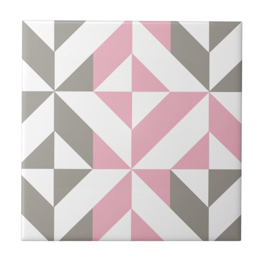 Roze frambozen en zilver Geometric ZigZag Tegeltje (Voorkant)