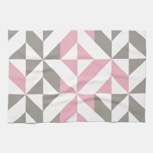Roze frambozen en zilver Geometric ZigZag Theedoek