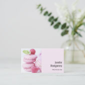 Roze frambozen macarons Frans gebak Visitekaartje (Staand voorkant)