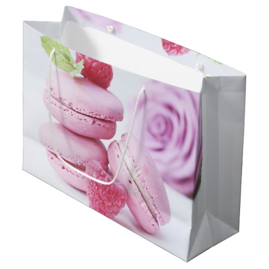 Roze frambozenmacarons Franse gebaksfoto Groot Cadeauzakje (Voorkant Gekanteld)