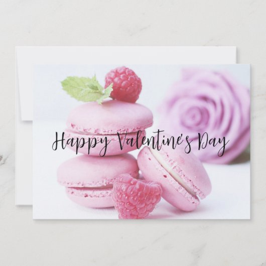 Roze frambozenmacarons Valentijnsdag Feestdagenkaart (Voorkant)