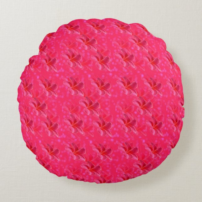 Roze Frangipani Blush Pattern Rond Kussen (Voorkant)